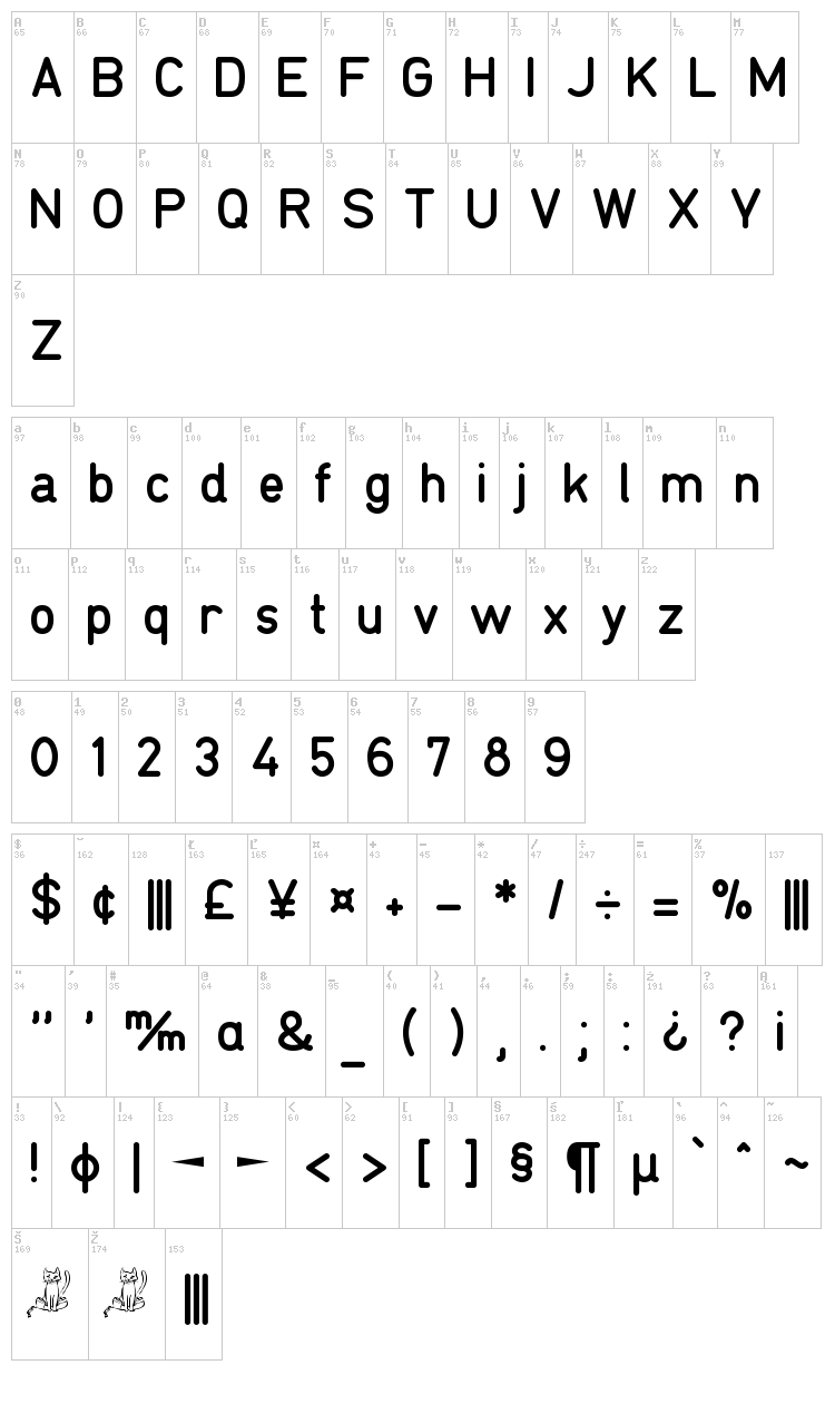 TGL 0-16 font map